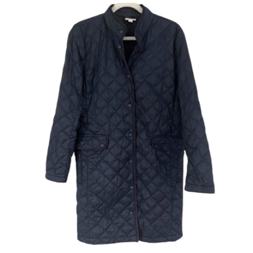 J Jill Down Filled Long Quilted Coat Navy Sz Small